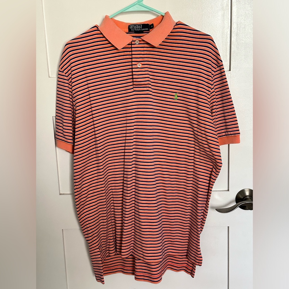 Mens Coral Striped Ralph Lauren Polo - Medium